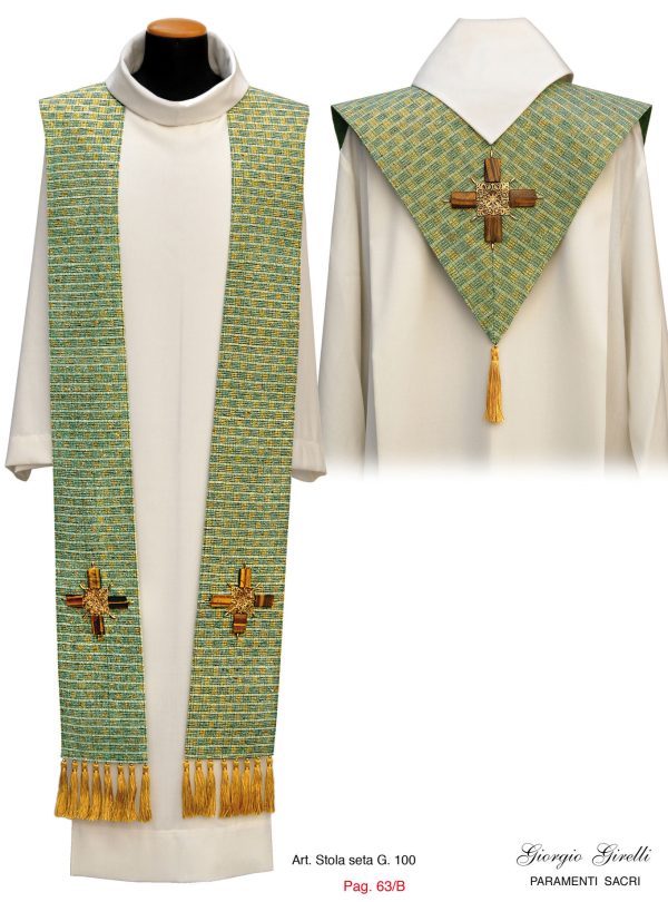 Stole in seta grezza con croci in pietra e metallo